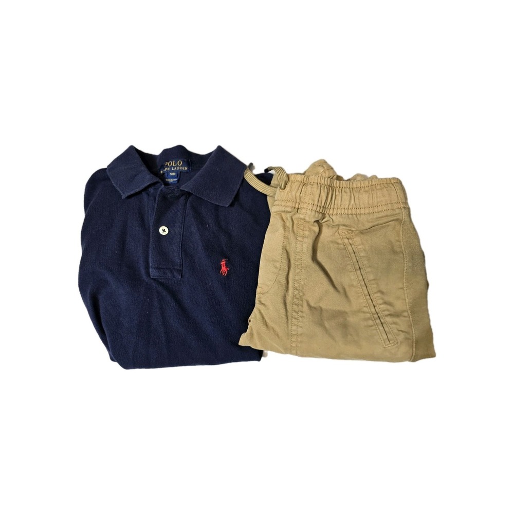 Polo Ralph Lauren Boys Joggers Polo Shirt 8 Brown Drawstrings Lot Of 2‎